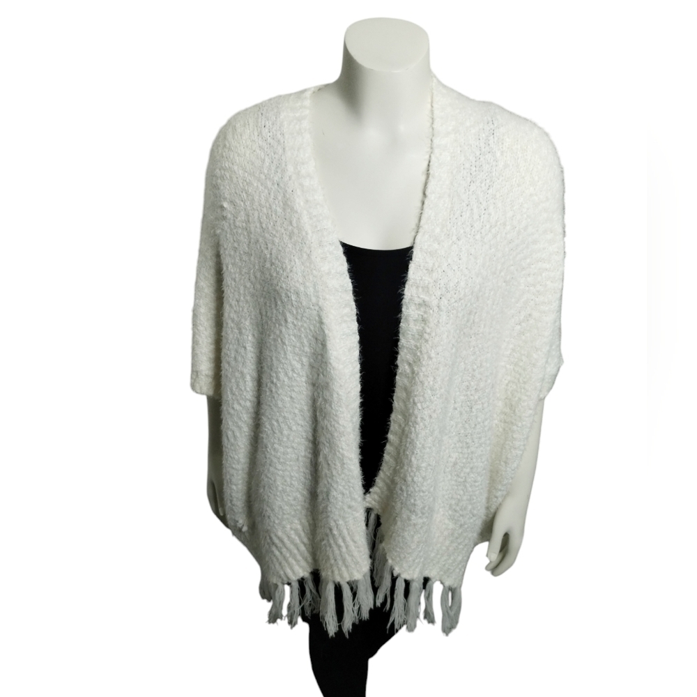 Karen‎ Kane Women's Fringe Kimono Pancho Old Money Granny Cardigan Oversized S/M